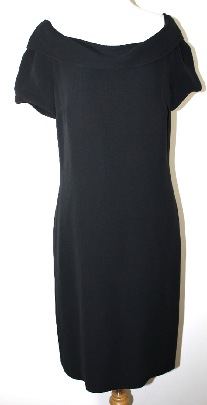 Giorgio Armani Black Silk Dress S M Elegant Draped Off Shoulder LBD Classic